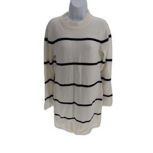Ces Femme Women's Long Sleeve Sweater dress Top white and black size small
